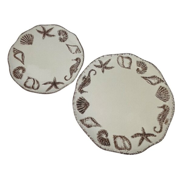 Zodax Seashell Plate Lot of 2 Nautical Beach Home Decor Embossed Seahorse Ocean - Picture 2 of 15